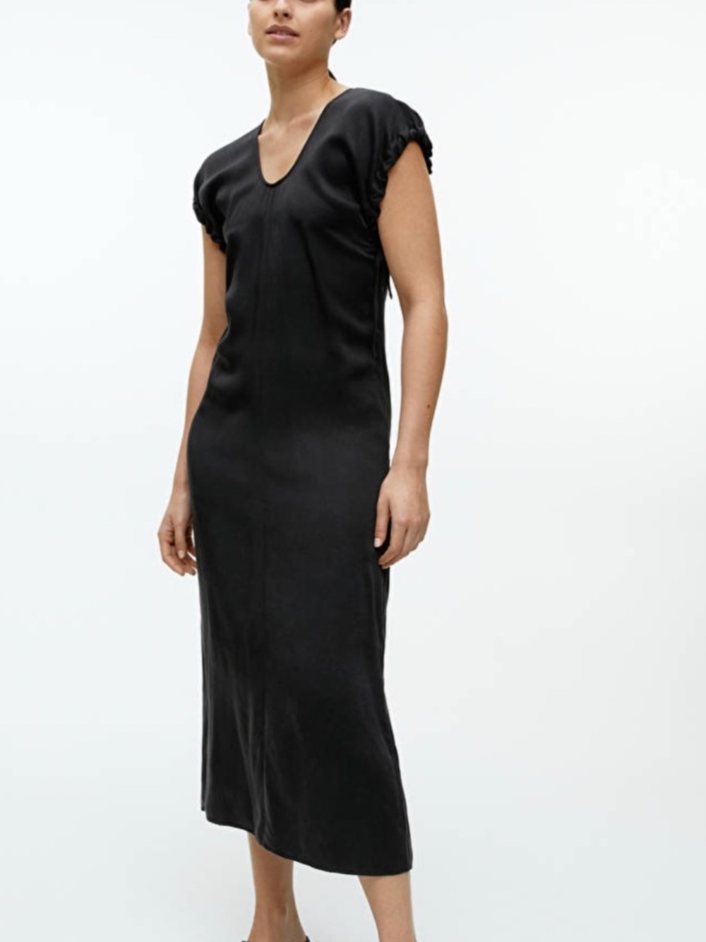 ARKET NWT Black Lyocell Blend Dress Drawstring Sleeve Nordic EU 44/ US 12